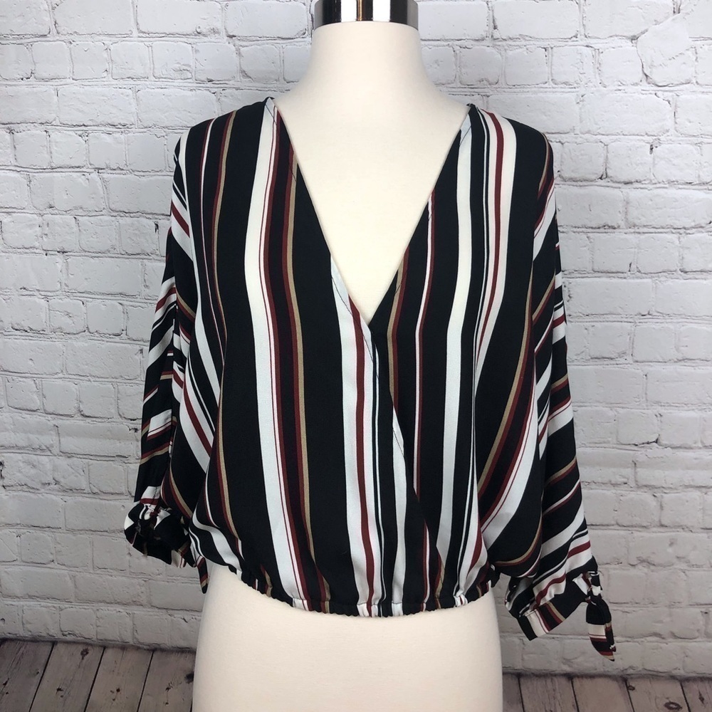 Ganji LA Stripped Wrap Top with Elastic Waist Sz L